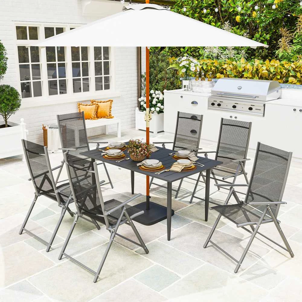Outsunny sodo stalas 150x90 cm, atsparus oro sąlygoms plieno balkono stalas, balkono stalas su skėčio skyle, grotelių dizainas, lauko kempingo stalas, pagalbinis staliukas, stačiakampis terasos stalas sodui ir balkonui, juodas