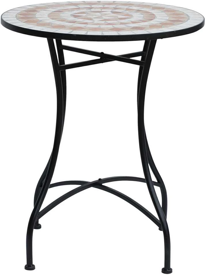 Outsunny sodo stalas, mozaikinis staliukas, balkono staliukas, šoninis staliukas, apvalus plieno ir keraminis staliukas, oranžinis ir baltas, Ø60 x A71 cm