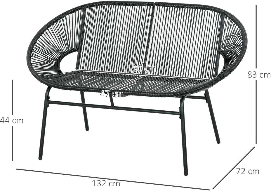 Outsunny 2-vietis polirattano suoliukas, rotango suoliukas, sodo suoliukas, balkono suoliukas iki 260 kg, juodas, plieno, terasai ir balkonui