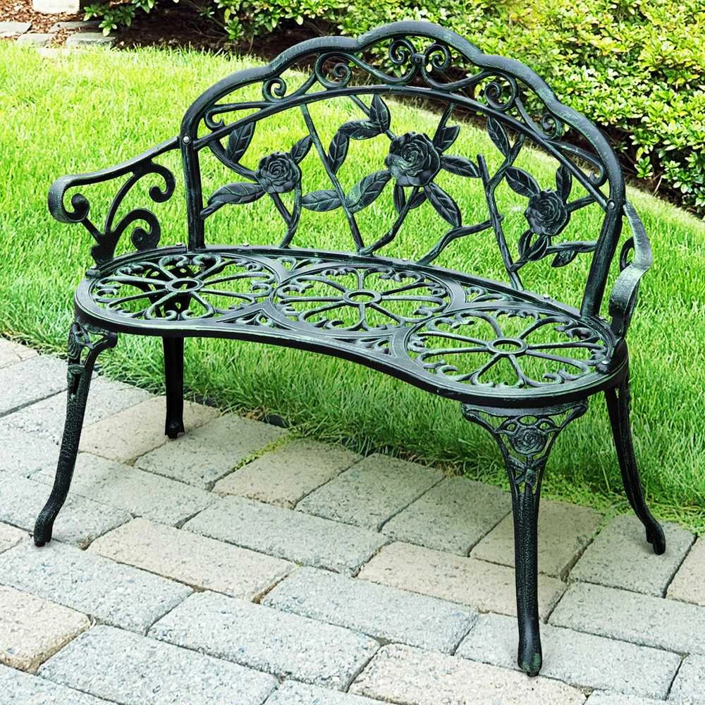 „Outsunny“ sodo suoliukas, parko suoliukas, sėdimas suoliukas, lauko baldai, 2 vietų, metalinis, 100 x 54 x 78 cm