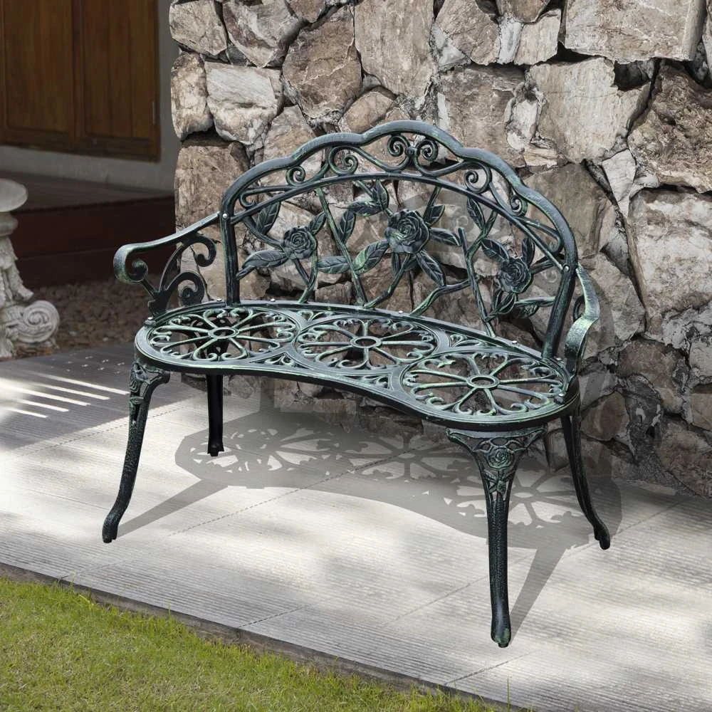 „Outsunny“ sodo suoliukas, parko suoliukas, sėdimas suoliukas, lauko baldai, 2 vietų, metalinis, 100 x 54 x 78 cm