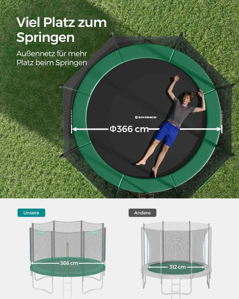 Songmics Trampolin Ø 366 cm juodas-grün