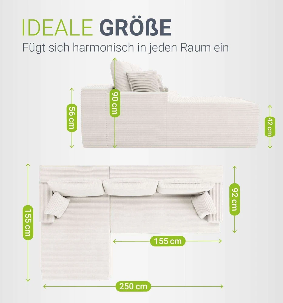 Sofa Coredo 250x56x155 cm Kreminė