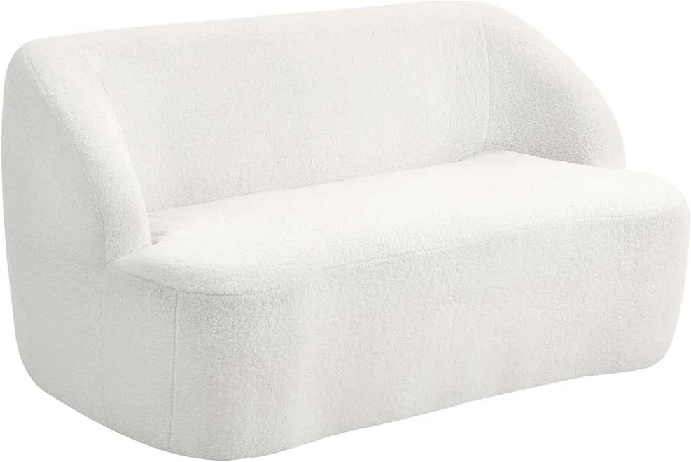 HOMCOM dvivietė sofa, išlenkto dizaino, paminkštinta sofa su fliso apmušalu, svetainei, miegamajam, namų biurui, kreminė balta