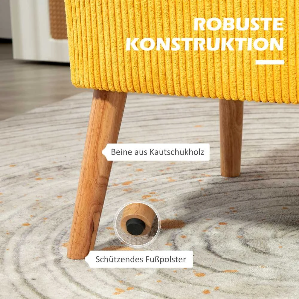 HOMCOM dvivietė sofa, minkšta sofa, dviguba sofa, gofruoto poliesterio ir porolono sofa svetainei, miegamajam, 117 x 56,5 x 77 cm, geltona