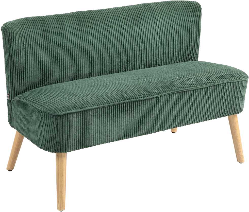 HOMCOM 2 vietų sofa, sofa su kordine išvaizda, medinės kojos, minkšta sofa, dvivietė sofa svetainei, miegamajam, 117 x 56,5 x 77 cm, žalios spalvos