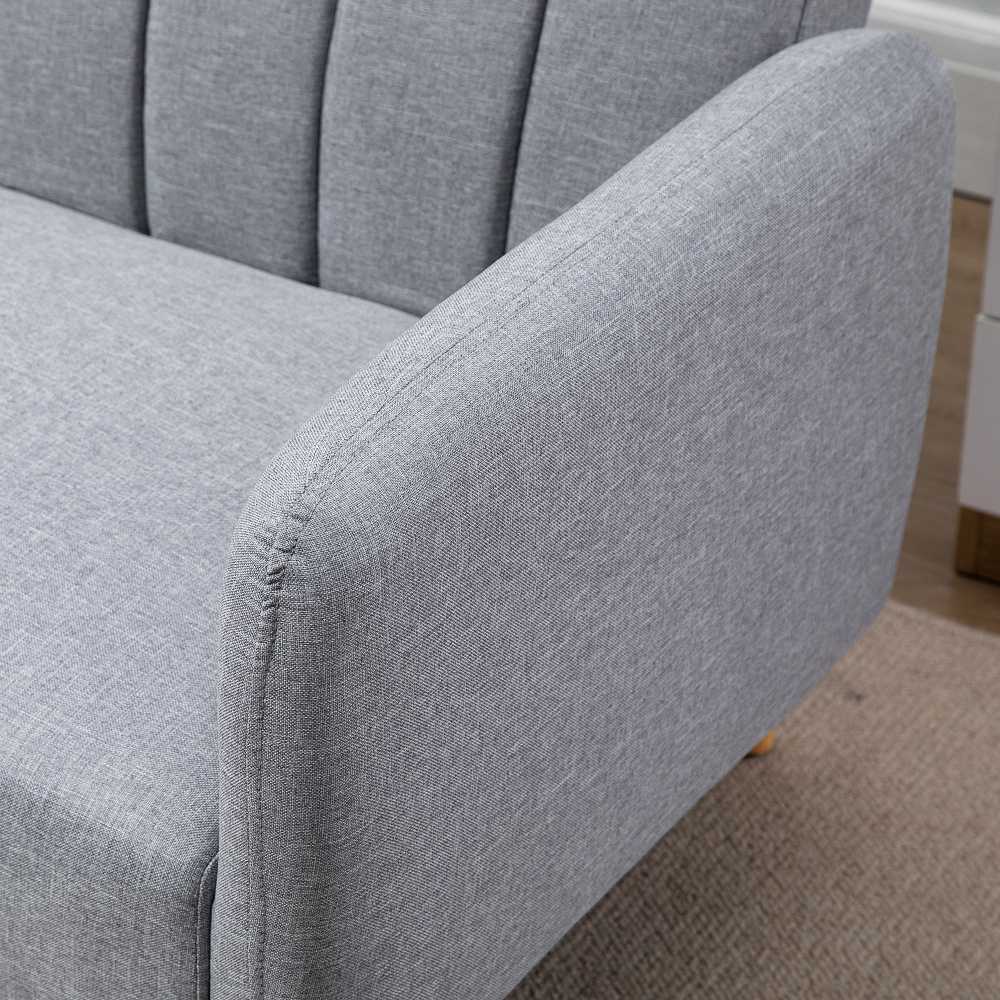 HOMCOM skandinaviško dizaino sofa-lova 2 asmenims, 3 kryptimis reguliuojamas atlošas, gumos medžio kojos, pilkos spalvos lininis audinys