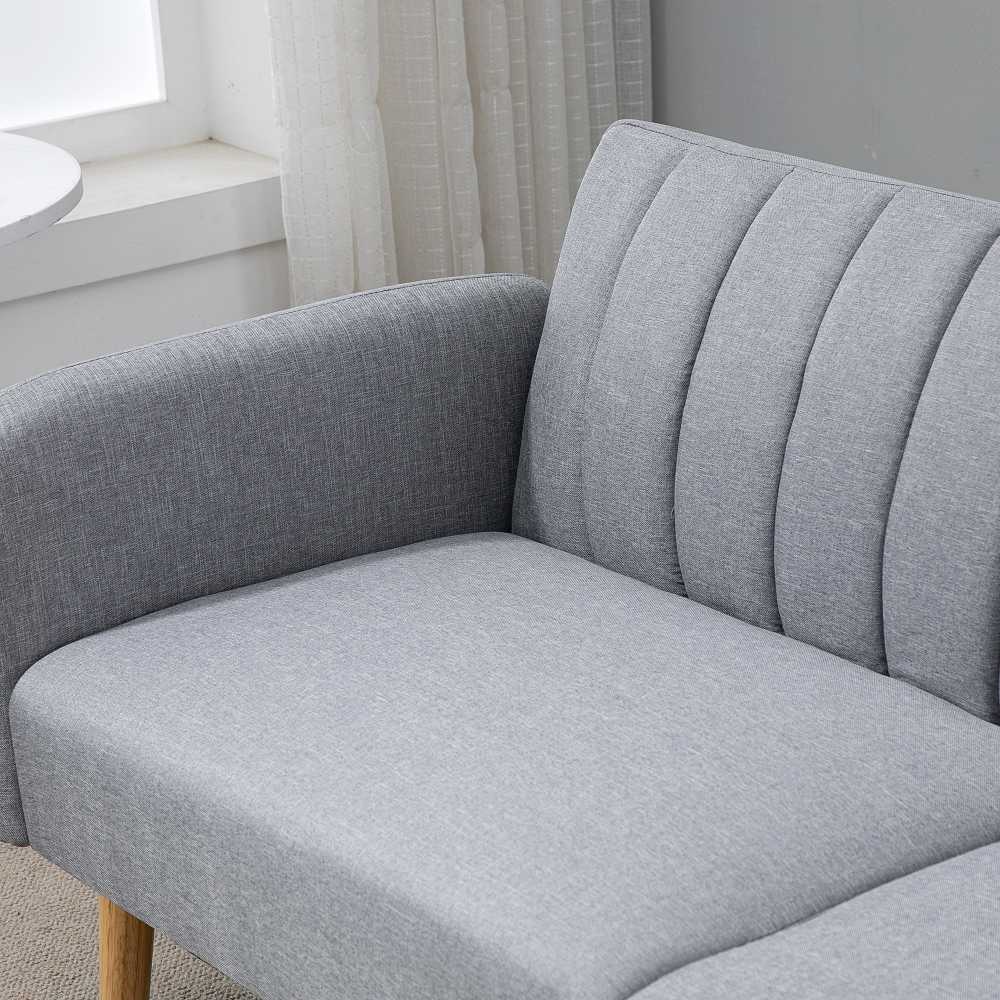 HOMCOM skandinaviško dizaino sofa-lova 2 asmenims, 3 kryptimis reguliuojamas atlošas, gumos medžio kojos, pilkos spalvos lininis audinys