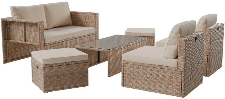 Sofa Juskys Lauko baldų komplektas Salou kreminės/smėlio spalvos