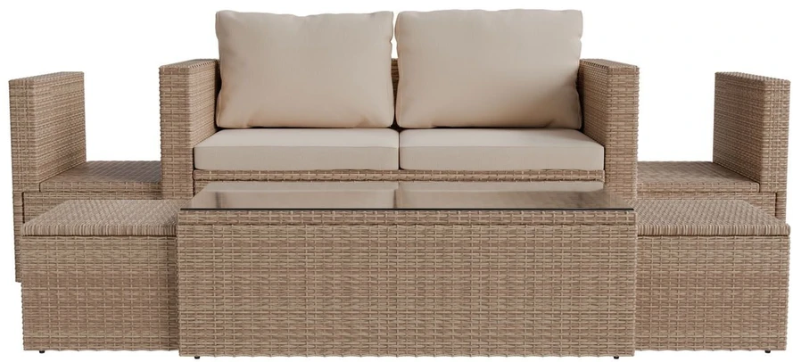 Sofa Juskys Lauko baldų komplektas Salou kreminės/smėlio spalvos