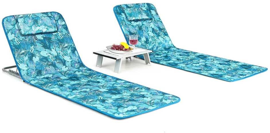 Promotions Paplūdimio poilsio kėdžių komplektas, 2 reguliuojamos kėdės su staliuku, 151x55,5x27-47 cm, mėlynas