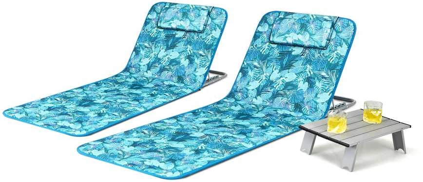 Promotions Paplūdimio poilsio kėdžių komplektas, 2 reguliuojamos kėdės su staliuku, 151x55,5x27-47 cm, mėlynas