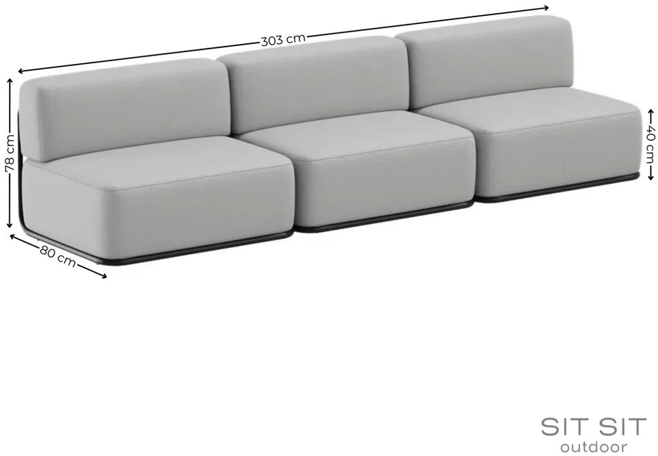 Sofa Sitsit Lauko baldų rinkinys, STRAW, 0.8x3.06x0.78 m, Pilka