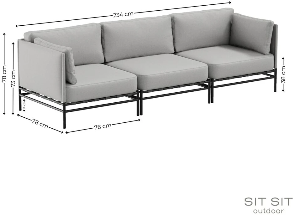 Sofa Sitsit Lauko modulinės baldai, Dandy, 78x234x78 cm, Pilka