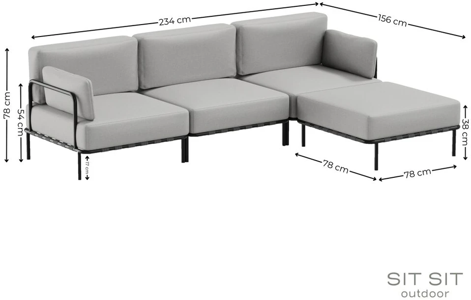 Sofa Sitsit Modulinė Baldų Sistema, Salve + Pufas, 156x234 cm, Pilka