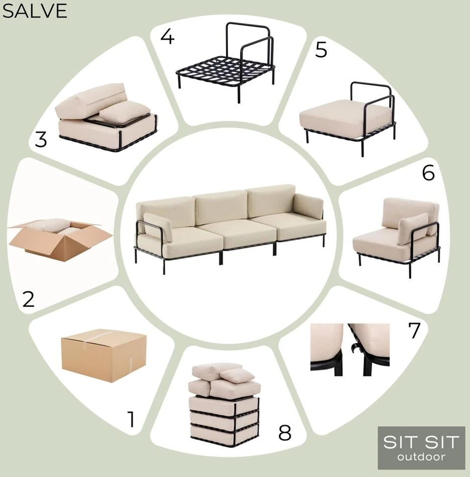 Sofa Sitsit Modulinė Baldų Sistema, Salve + Pufas, 156x234 cm, Pilka