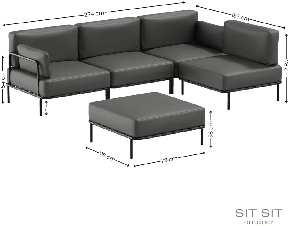 Sofa Sitsit Moduline Baldų Sistema, SALVE, 234x234x78 cm, Tamsiai Pilka