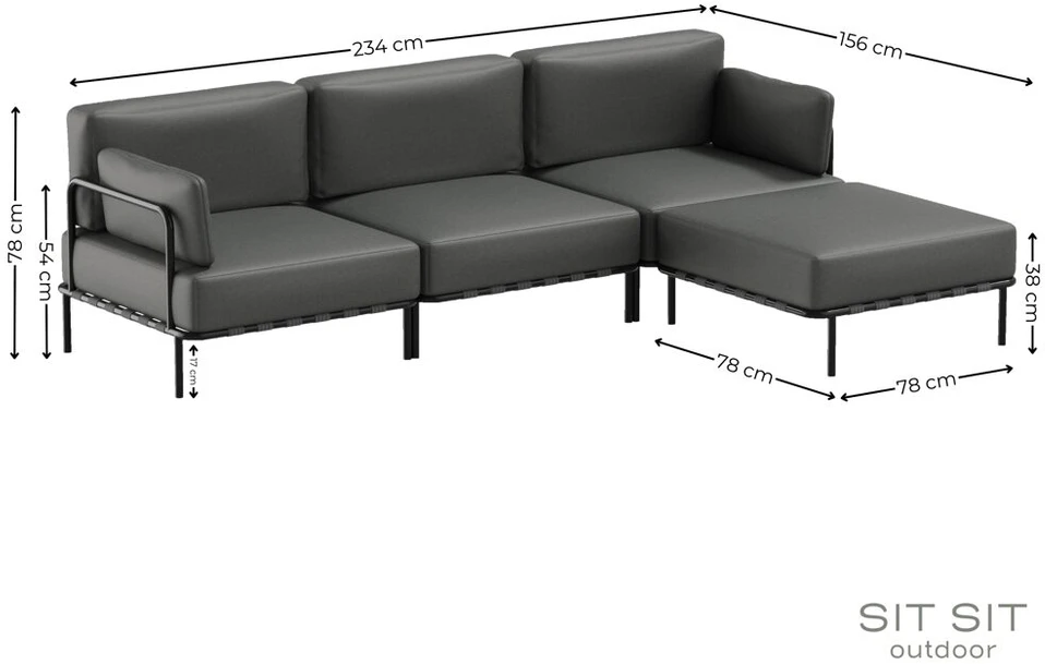 Sofa Sitsit Modulinės Baldai, SALVE 3' + Pufas, 156x234x78 cm, Tamsiai Pilka