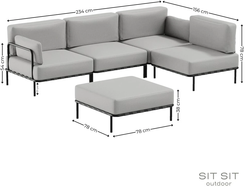 Sofa Sitsit Modulinis Baldų Rinkinys, Salve, 234x234 cm, Pilka