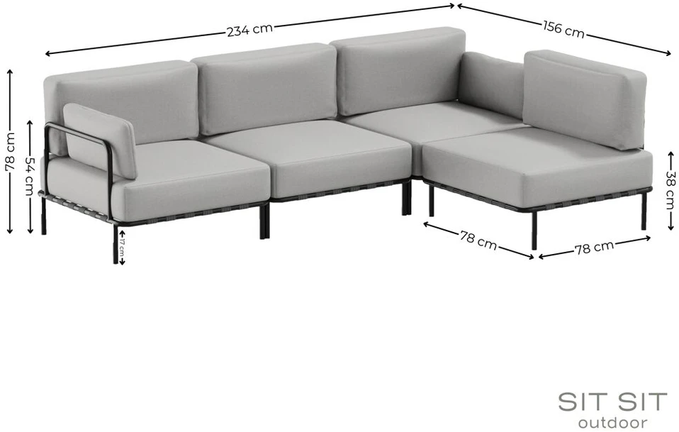 Sofa Sitsit Vieno Modulio Baldai, Salve, 156x234 cm, Pilka