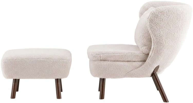Sofa Venture Design Fotelis Ryxö su pakoja, baltas poliesteris-buklė, rudos medinės kojos