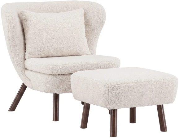 Sofa Venture Design Fotelis Ryxö su pakoja, baltas poliesteris-buklė, rudos medinės kojos
