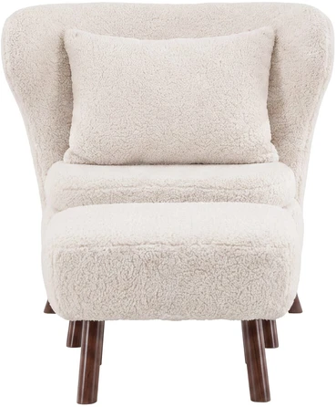 Sofa Venture Design Fotelis Ryxö su pakoja, baltas poliesteris-buklė, rudos medinės kojos