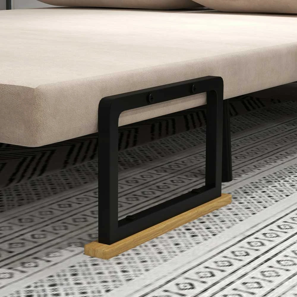 HOMCOM išskleidžiama sofa, poilsio fotelis su lovos funkcija, sulankstoma sofa su aksomo efektu, nugaros pagalvėlė, paminkštinta sofa su reguliuojamu atlošu, smėlio spalvos, 102 x 73 x 81 cm