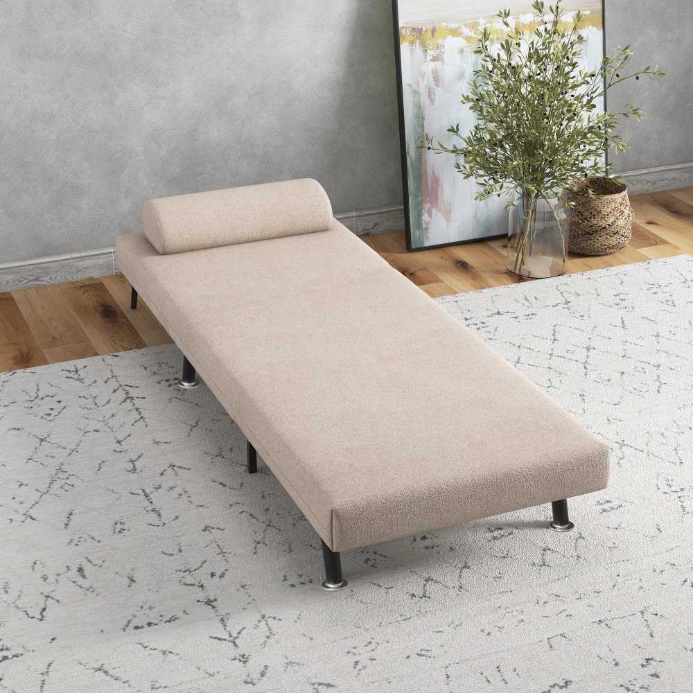 HOMCOM miegamasis fotelis, transformuojamas fotelis-lova, su pagalve, linų imitacijos audinys, reguliuojama nugaros atrama, apkrova iki 150 kg, svetainei, smėlio spalvos