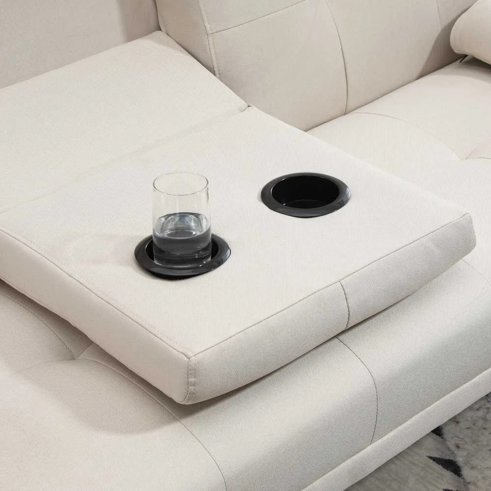 HOMCOM sofa-lova, 3 vietų sofa, sofa-lova su sulankstomu staliuku, audinio sofa su lino efektu, skandinaviško dizaino, išlaikanti iki 250 kg svorį
