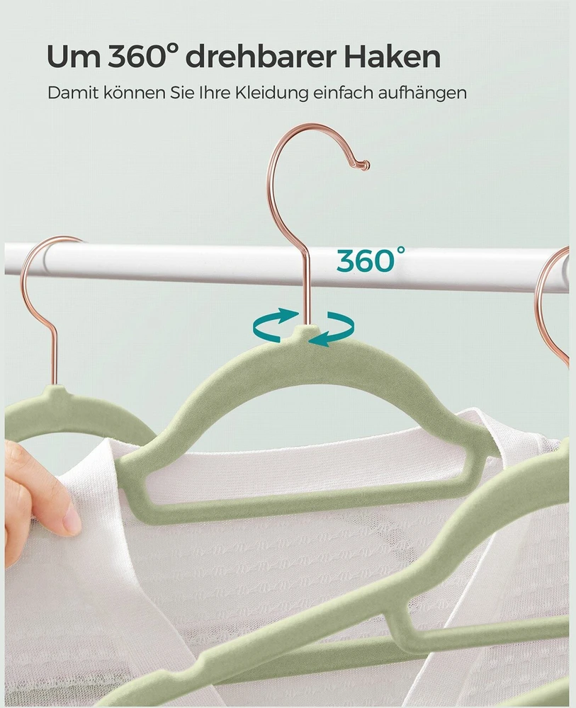 Songmics 50 aksominių drabužių pakabų rinkinys šviesiai žalios spalvos