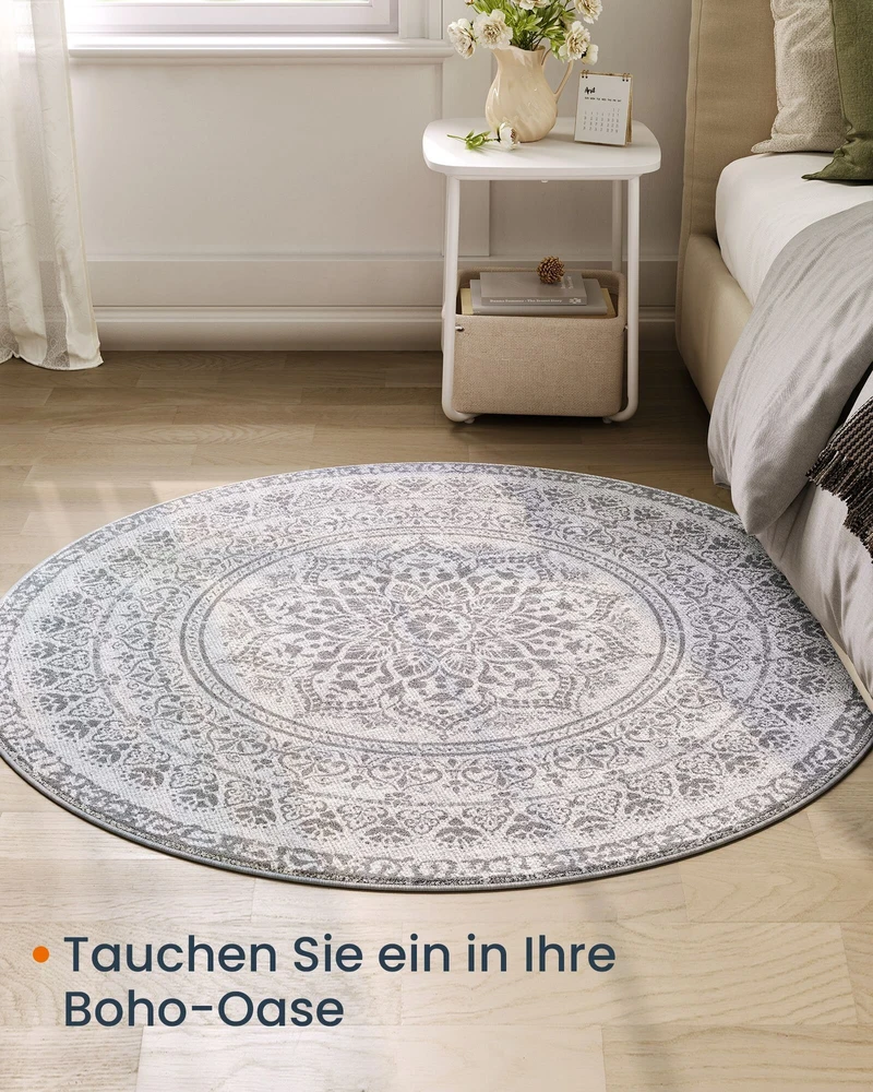 Songmics Apvali kiliminė danga, 120 cm skersmens, pilka