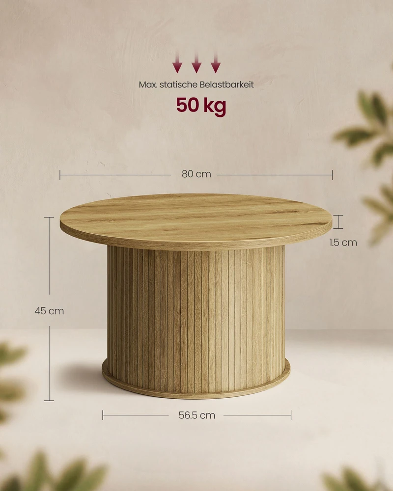 Songmics Kavos staliukas su tambūro dizainu, natūraliai rudas, Ø 80 × 45 cm