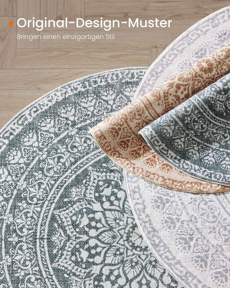 SONGMICS HOME Apvalus kilimas 120 cm Boho stiliaus antracito pilkos spalvos