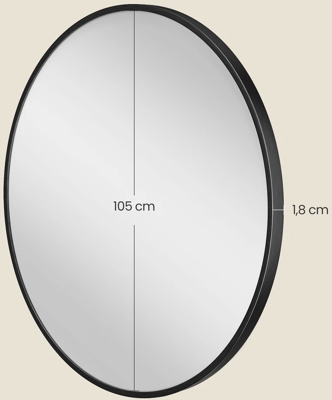 Songmics Apvalus 105 cm veidrodis su metaliniu rėmeliu, tamsiai juodos spalvos