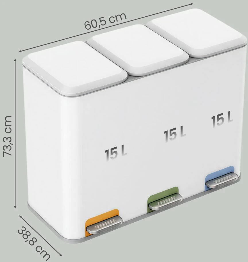 Songmics Šiukšliadėžė balta 3 x 15 l