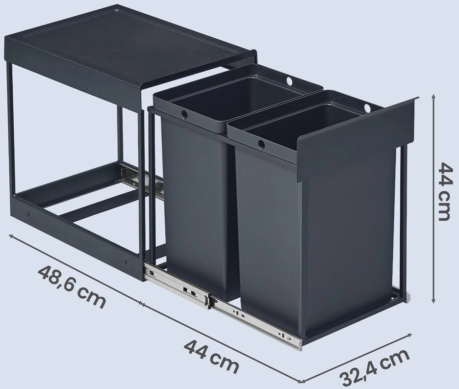 Songmics Šiukšliadėžė 48,6 x 36,2 x 44 cm 2 x 20 l