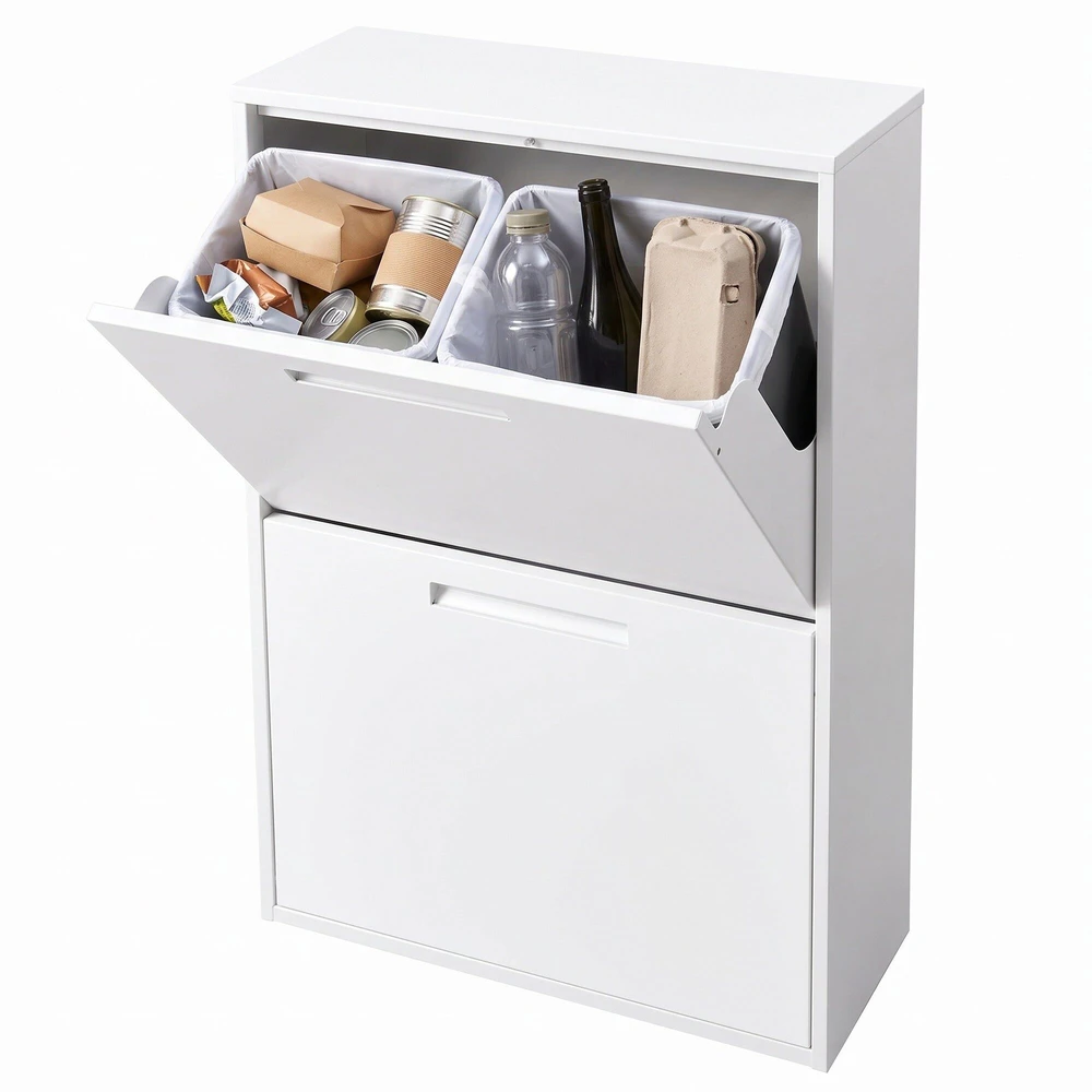 Songmics Šiukšlių rūšiavimo sistema su 4 × 17 l talpomis, balta, 24,1 × 63,1 × 92,1 cm