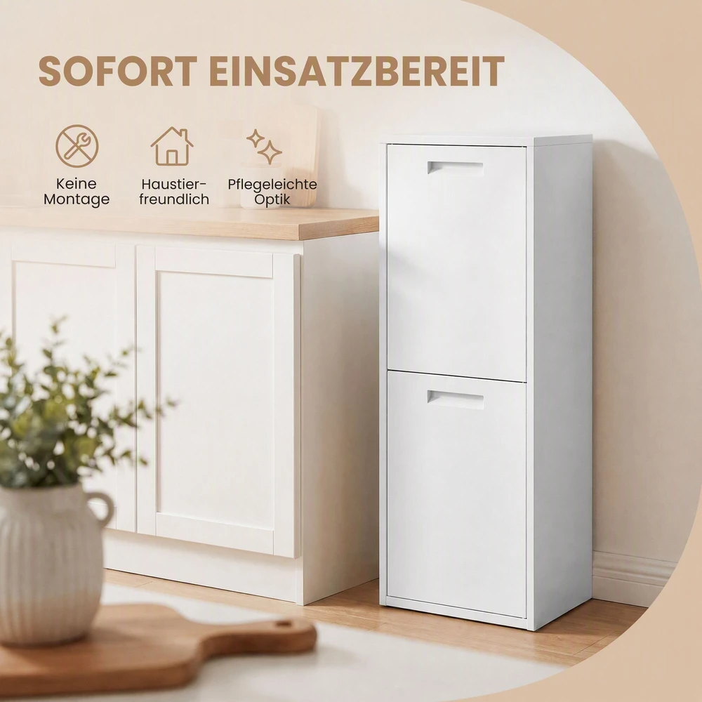 Songmics Šiukšlių rūšiavimo sistema su 2 × 17 l talpomis, balta, 24,1 × 34,7 × 92,1 cm