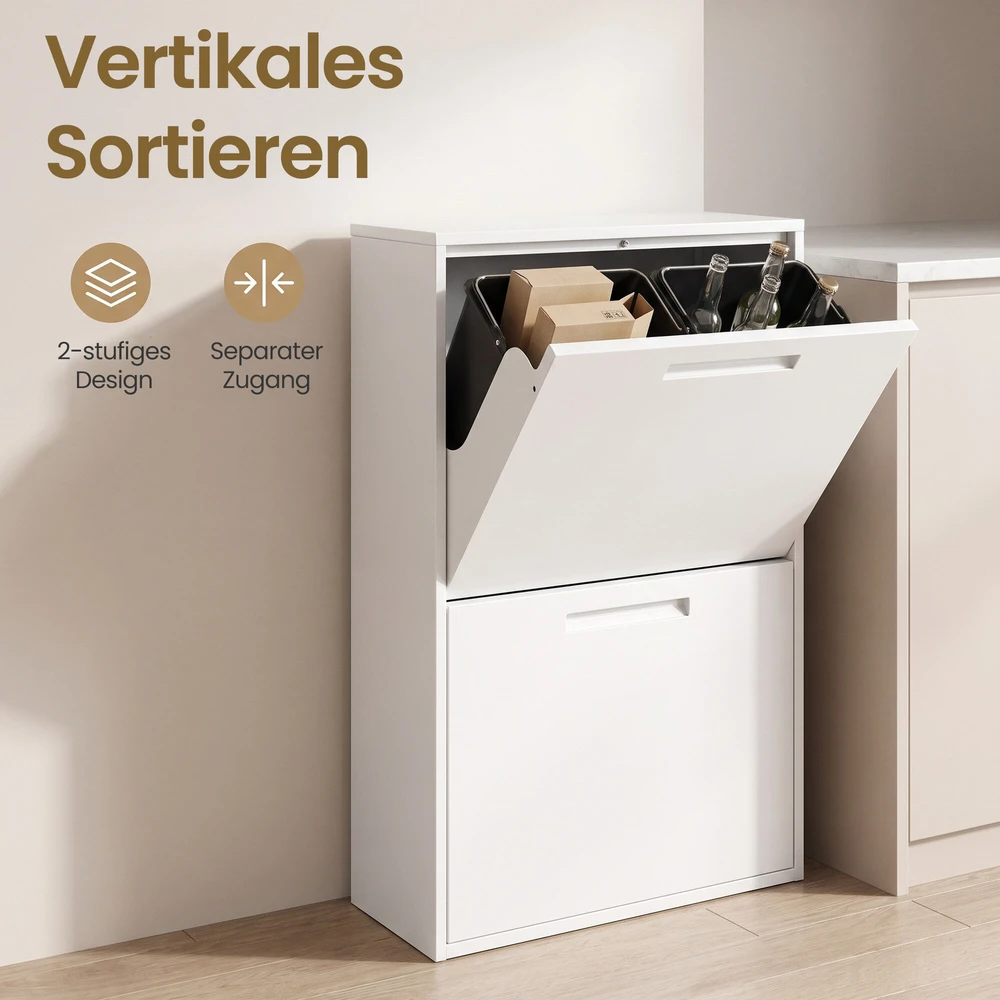 Songmics Šiukšlių rūšiavimo sistema su 4 × 17 l talpomis, balta, 24,1 × 63,1 × 92,1 cm