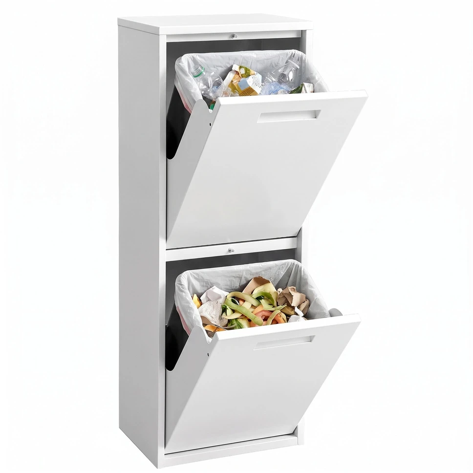 Songmics Šiukšlių rūšiavimo sistema su 2 × 17 l talpomis, balta, 24,1 × 34,7 × 92,1 cm