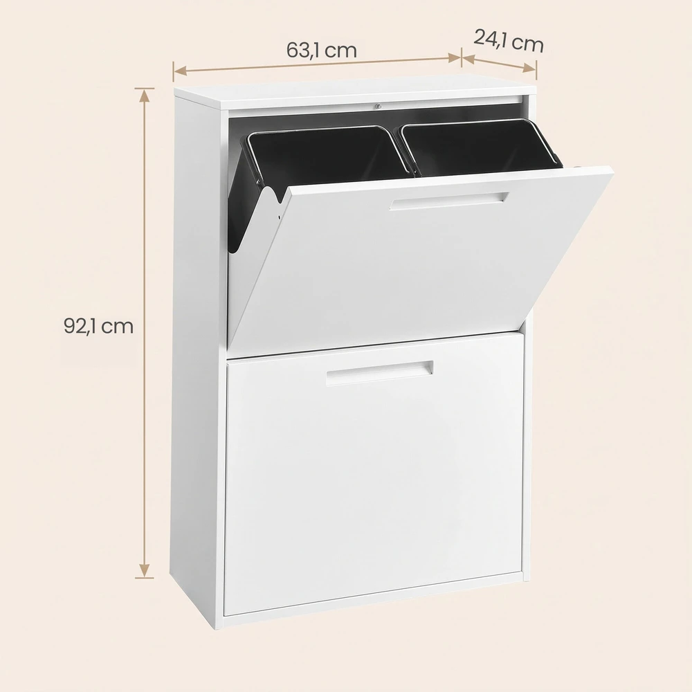 Songmics Šiukšlių rūšiavimo sistema su 4 × 17 l talpomis, balta, 24,1 × 63,1 × 92,1 cm
