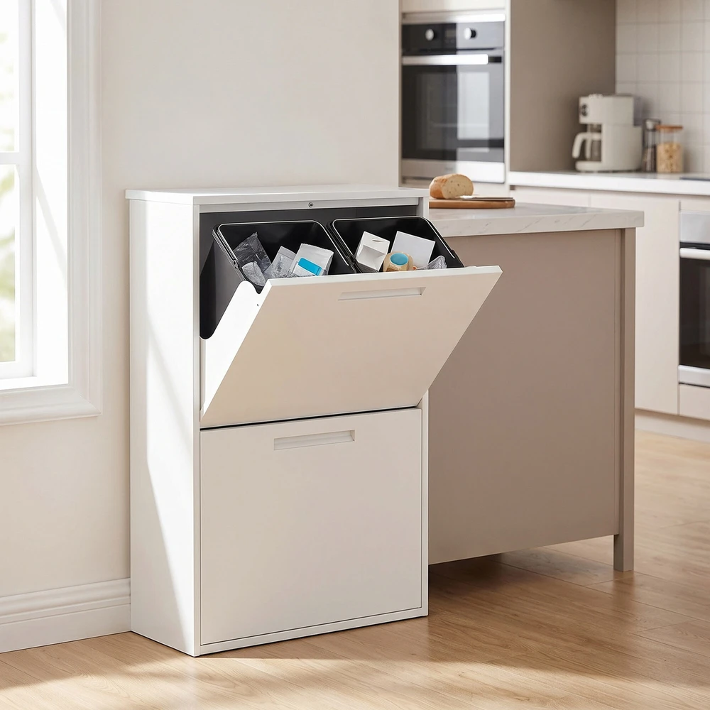 Songmics Šiukšlių rūšiavimo sistema su 4 × 17 l talpomis, balta, 24,1 × 63,1 × 92,1 cm