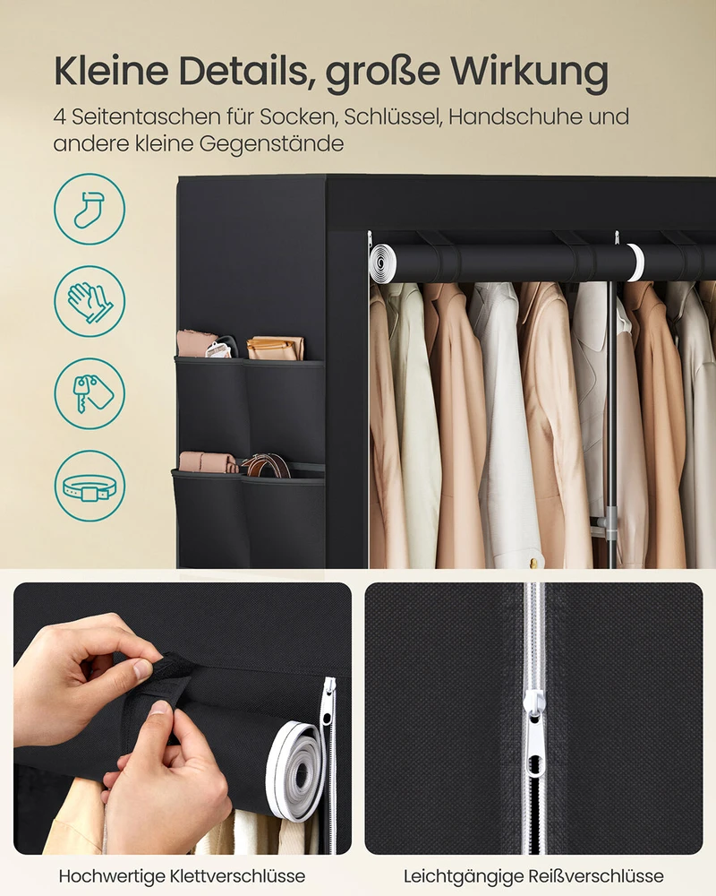SONGMICS audinio spinta 45 x 188 x 176 cm su 3 pakabinamais skyrius, juoda
