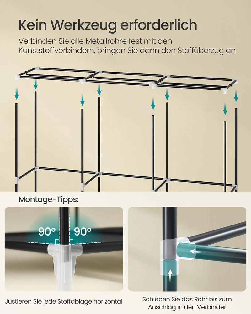 SONGMICS audinio spinta 45 x 188 x 176 cm su 3 pakabinamais skyrius, juoda