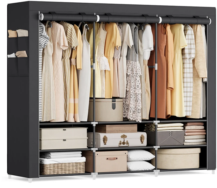 SONGMICS audinio spinta 45 x 188 x 176 cm su 3 pakabinamais skyrius, juoda