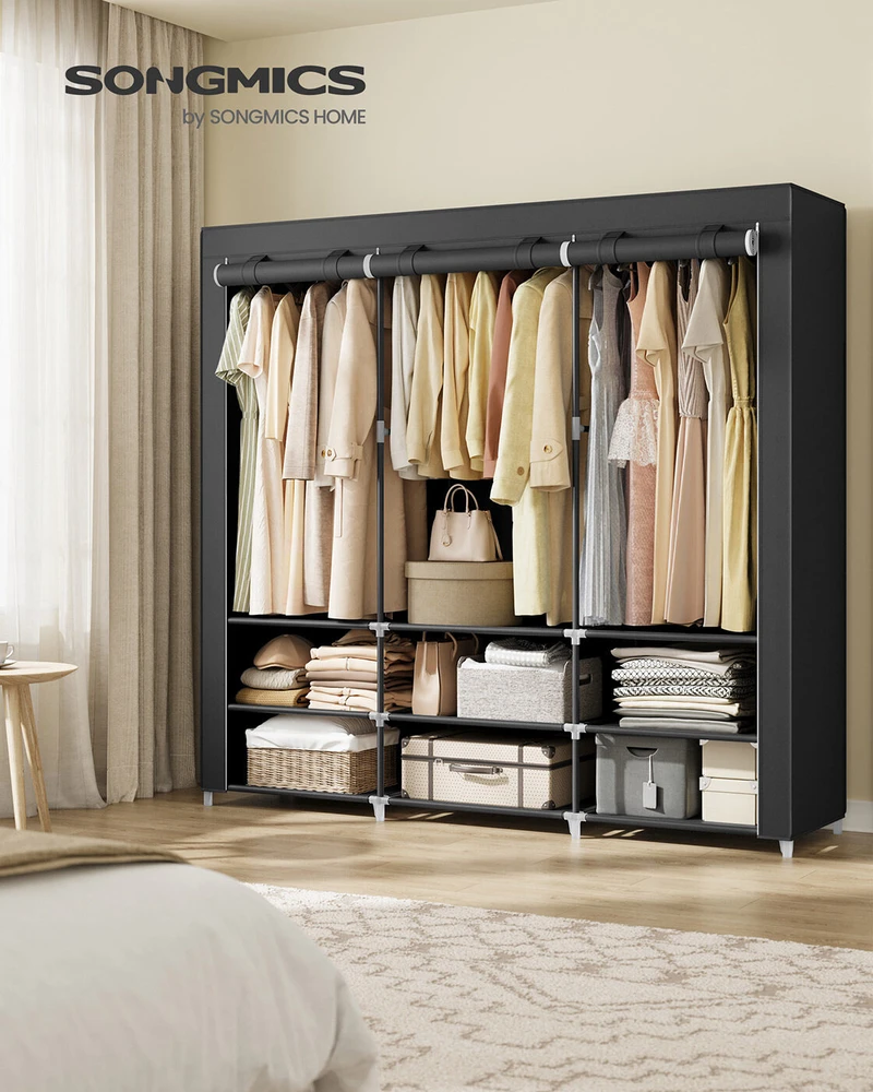 SONGMICS audinio spinta 45 x 188 x 176 cm su 3 pakabinamais skyrius, juoda