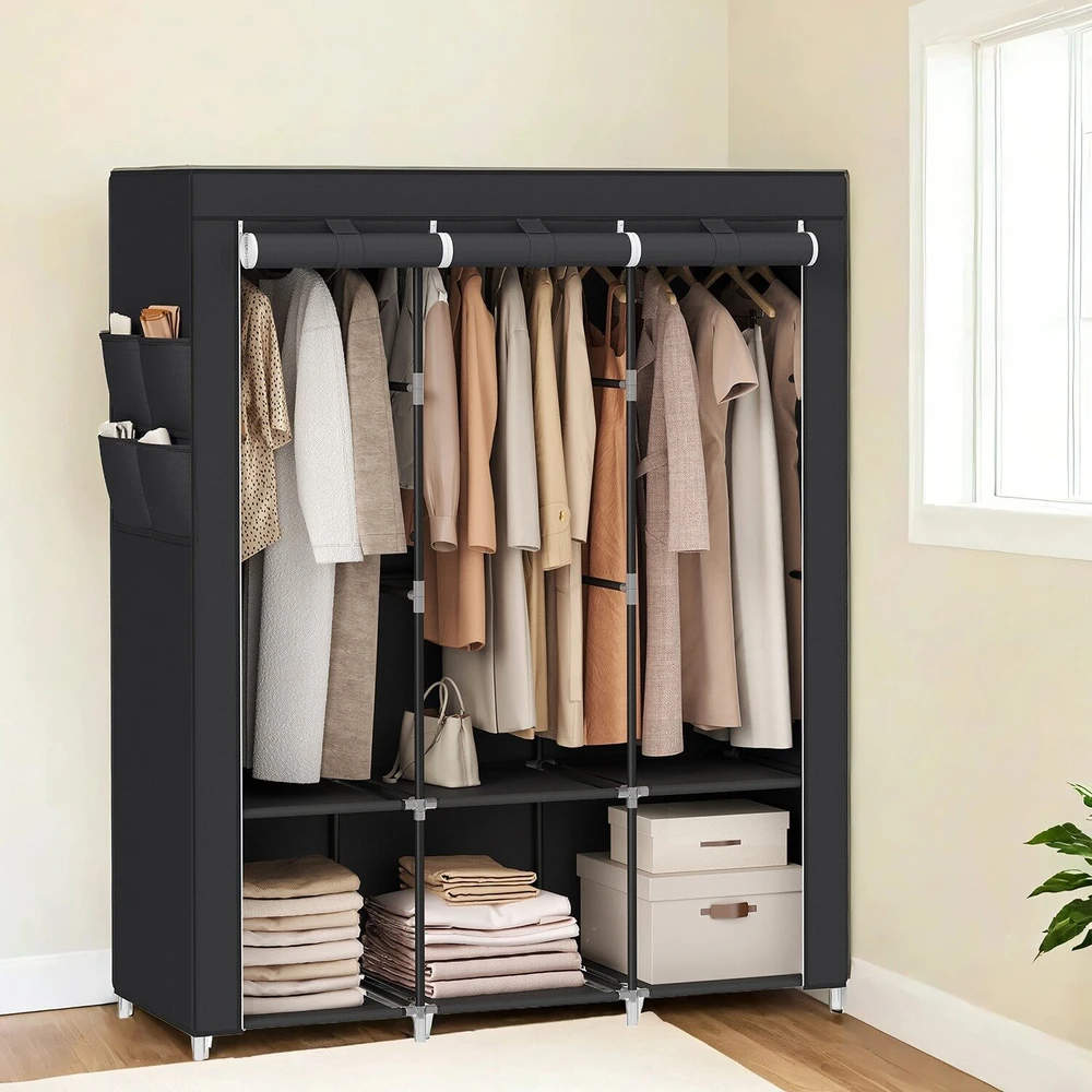 SONGMICS audinio spinta su 3 drabužių strypais ir 4 šoninėmis kišenėmis