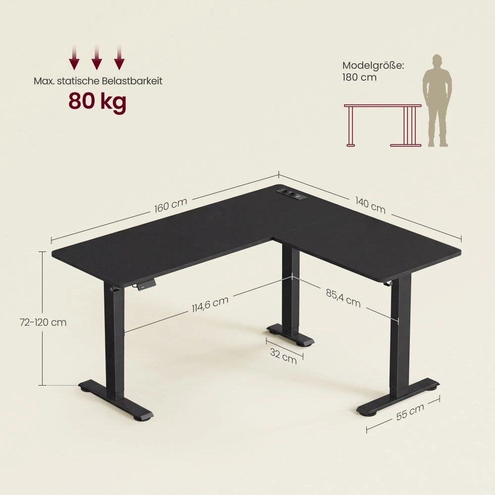 Songmics Reguliuojamo aukščio stalas 160 x 140 x 72-120cm