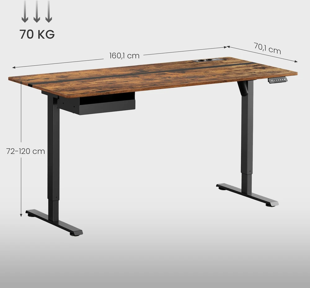 Songmics Reguliuojamo aukščio rašomasis stalas 160,1 × 70,1 x 72,1-120,1cm